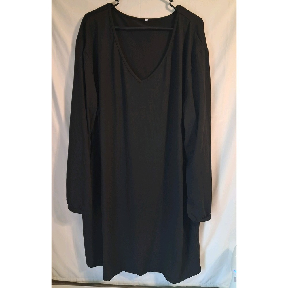 Shein Knee Length Black V-Neck Dress Womens 4XL With Elastic Cuffs
